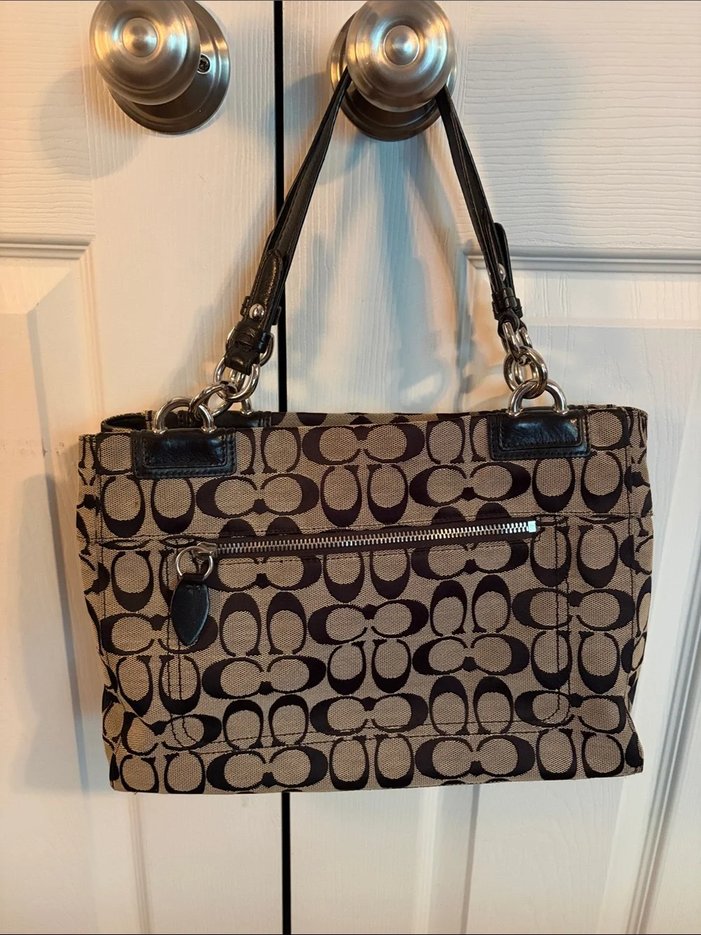 Vintage Coach Brown and Black Signature Canvas Shoulder Bag